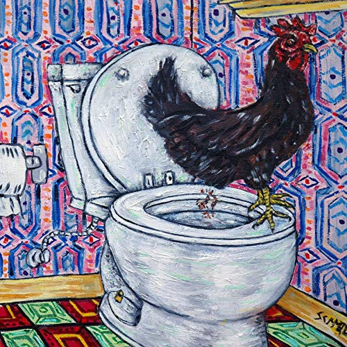 Chicken Hen Rooster in the Bathroom farm animal art tile coaster gift