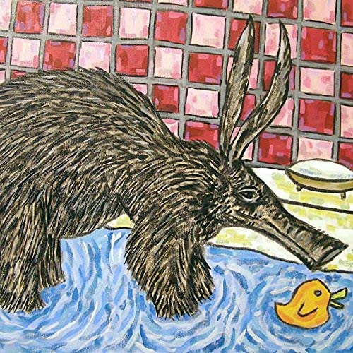 aardvark taking a bath bather bathroom art tile coaster gift