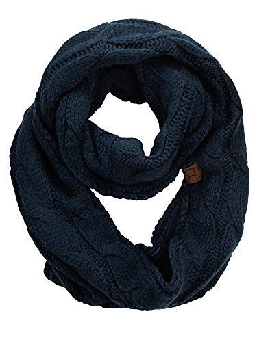 C.C Women s Winter Cable Knit Sherpa Lined Warm Infinity Pullover Scarf Navy