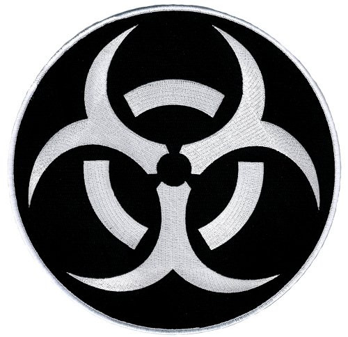 Biohazard Symbol Large Embroidered Patch Iron-On Danger Symbol White-on-Black Logo