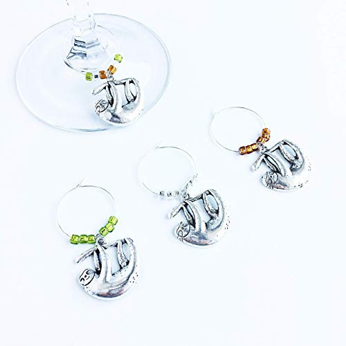 Sloth Wine Charms - Set of 4 Silver Wine Glass Charms ~ Sloth Gifts for Women ~ Unique Sloth Gifts ~ Wine Glass Charms Sloth Wine Charms - Set of 4 Silver Wine Glass Charms ~ Sloth Gifts for Women ~ Unique Sloth Gifts ~ Wine Glass Charms