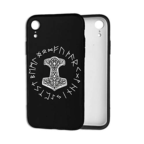 iPhone XR Case  6.1 inch  Vikings Mjolnir and Rune Wheel Norse Mythology Symbol Silicone Gel Rubber Protective Case for iPhone XR