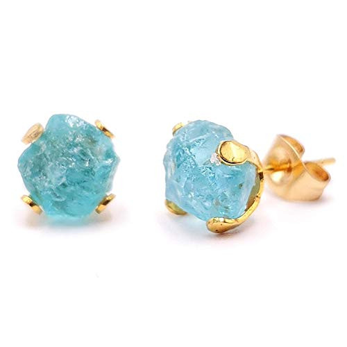 Raw natural apatite stud earrings with 24k filled prong stud post sky blue turquoise stud earrings jewelry Uniquelan Jewelry AquamarineTopaz