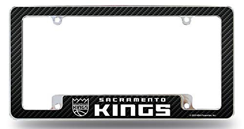 Rico Industries Inc. Sacramento Kings Metal License Plate Frame EZ View Carbon Fiber Design All Over Style Heavy Gauge Chrome Tag Cover Basketball