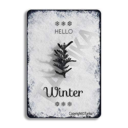 Hello Winter Tin Retro Look 8X12 Inch Decoration Plaque Sign for Home Kitchen Bathroom Farm Garden Garage Inspirational Quotes Wall Decor