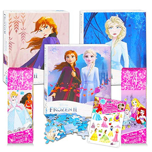 Disney Princess Jigsaw Puzzle for Kids Girls Bundle Princess Activity Set - 5 Pack Princess Jigsaw Puzzles 48 Piece and 24 Piece with Princess Stickers  Princess Toys