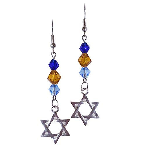 Hanukkah Earrings - Blue amber crystal earrings - Blue and Amber Hanukkah Earrings - Star of David Earrings - Silver Star Earrings - Gift Earrings - Handmade Dangle Earrings Hanukkah Earrings - Blue amber crystal earrings - Blue and Amber Hanukkah Earrings - Star of David Earrings - Silver Star Earrings - Gift Earrings - Handmade Dangle Earrings