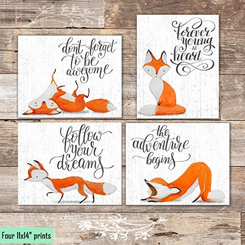 Fox Art Prints  Set of 4  - Unframed - 11X14s