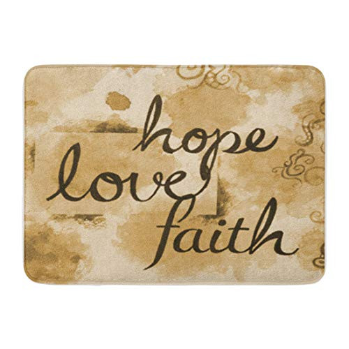 Semtomn 18 inch x 30 inch Doormats Bath Rugs Non-Slip Fabric Cozy Absorbent Door Mat Brown Sepia Watercolor Message of Faith Hope and Love Bathroom Rug Decor Mat