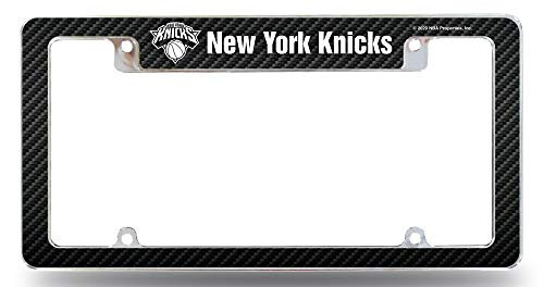 Rico Industries Inc. New York Knicks Metal License Plate Frame EZ View Carbon Fiber Design All Over Style Heavy Gauge Chrome Tag Cover Basketball