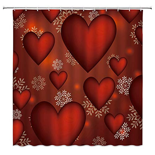BST Valentine s Day Shower Curtain Heart Red Peach Snowflake Romantic Dream Creative Red White Bathroom Curtains Decor Polyester Fabric Quick Drying 70x70 Inches Include Hooks