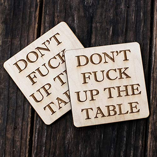 Don t inchF inch Up the Table Coaster Set of 2 Raw Wood