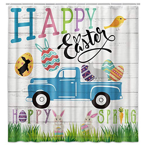 MERCHR Rustic Easter Shower Curtain Cute Easter Bunny Rabbit and Easter Egg Truck Bird Shower Curtains Waterproof Fabric Shower Curtain for Bathroom with Hooks 69x70 inch MERCHR Rustic Easter Shower Curtain Cute Easter Bunny Rabbit and Easter Egg Truck Bird Shower Curtains Waterproof Fabric Shower Curtain for Bathroom with Hooks 69x70 inch