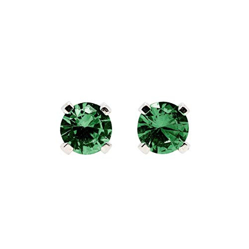 3mm Tiny Green Emerald Gemstone Stud Earrings in Sterling Silver - May Birthstone