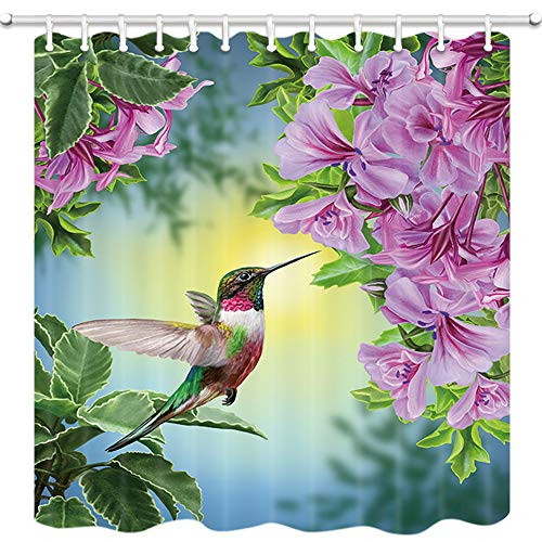 JAWO Flower Shower Curtains Bird Hummingbird with Pink Flowers Shower Curtain for Bathroom Decor Polyester Fabric Bathtub Curtain with Hooks Waterproof 69x70inches JAWO Flower Shower Curtains Bird Hummingbird with Pink Flowers Shower Curtain for Bathroom Decor Polyester Fabric Bathtub Curtain with Hooks Waterproof 69x70inches