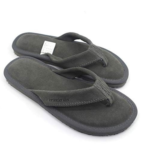 Harssidanzar Womens Indoor Household and Outdoor Suede Leather Flip Flop SandalsDark Grey Size7