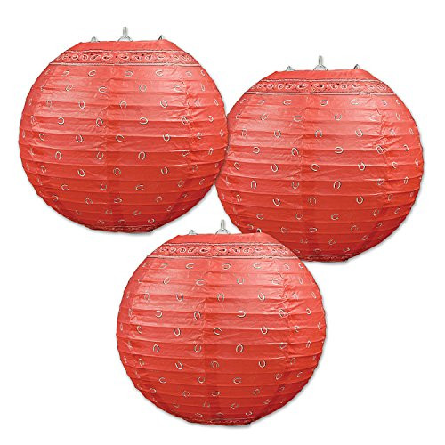 Beistle Bandana Paper Lanterns, 9 1/2-Inch, Red/White/Black