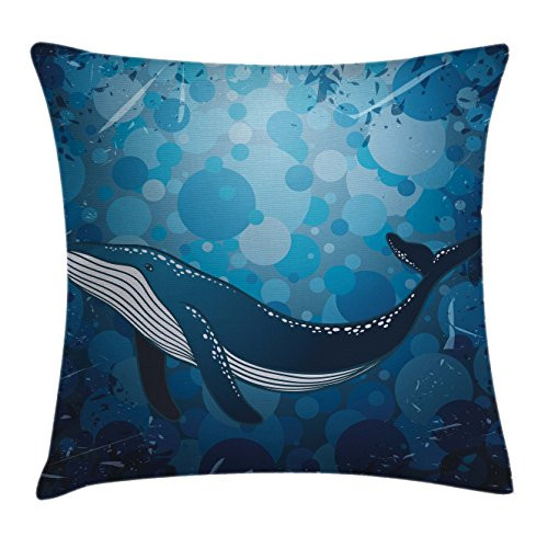 Ambesonne Whale Throw Pillow Cushion Cover Vintage Whale Poster Motif on Marine Grunge Backdrop Retro Ocean Graphic Decorative Square Accent Pillow Case 16 inch X 16 inch Petrol and Violet Blue