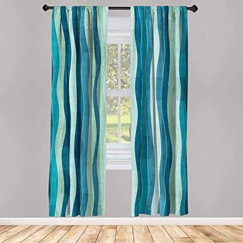 Ambesonne Abstract Window Curtain Wave Pattern with Grunge Effect Vertical Lines Sea Inspired Design Lightweight Decorative Panels Set of 2 and Rod Pocket 56 x 84 Green Blue
