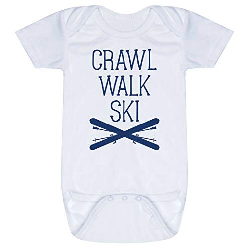 Skiing Baby  and  Infant Onesie   Crawl Walk Ski   Navy   One Piece Newborn