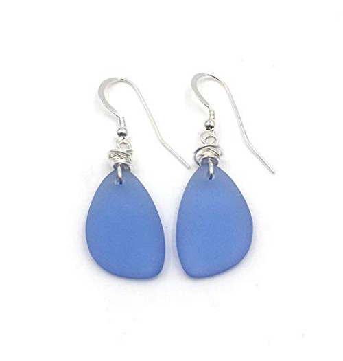 Popular Dusty Periwinkle Blue Sea Glass Earrings with Handmade Knot and Sterling Silver Hooks Great with Jeans Great Gift by Aimee Tresor