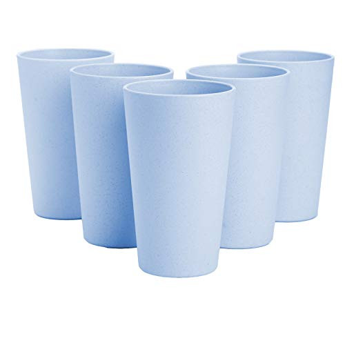 Choary Eco-friendly Unbreakable Reusable Drinking Cup for Adult 20 OZ  Wheat Straw Biodegradable Healthy Tumbler Set 5 Dishwasher Safe  blue