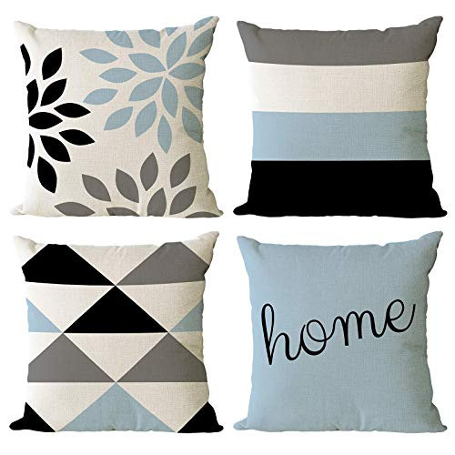 YeeJu Set of 4 Geometric Decorative Throw Pillow Covers Cotton Linen Square Cushion Covers Outdoor Couch Sofa Home Pillow Cases 18x18 Inch YeeJu Set of 4 Geometric Decorative Throw Pillow Covers Cotton Linen Square Cushion Covers Outdoor Couch Sofa Home Pillow Cases 18x18 Inch