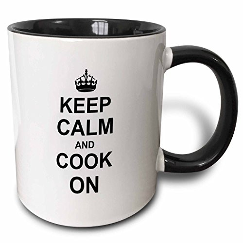 3dRose (mug_157701_4) Keep Calm and Cook on - carry on cooking - gifts for chefs - black fun funny humor humorous - Two Tone Black Mug, 11oz
