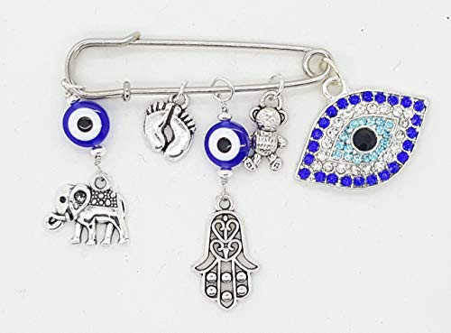 Blue Evil Eye Hamsa Stroller Pin for shower gift