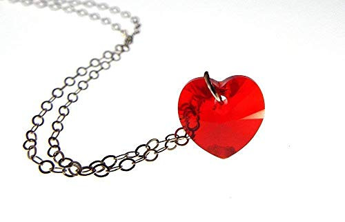 Red Crystal by Swarovski Heart Pendant Necklace on a Sterling Silver Chain for Anniversary