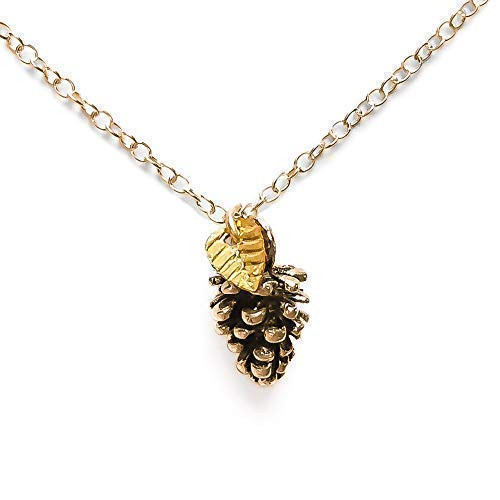 Melanie Golden Jewelry Tiny Pinecone Necklace With Leaf in 14K Gold Fill
