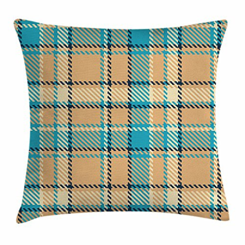 Ambesonne Checkered Throw Pillow Cushion Cover Zigzag Patterned Lines Celtic Culture Inspired Fashion Decorative Square Accent Pillow Case 16 inch X 16 inch Cream Pale Blue Dark Blue