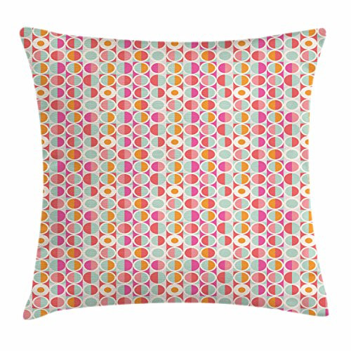 Ambesonne Pastel Throw Pillow Cushion Cover Geometric Simplistic Pattern with Colorful Circles in Squares Funky and Retro Style Decorative Square Accent Pillow Case 16 inch X 16 inch Multicolor