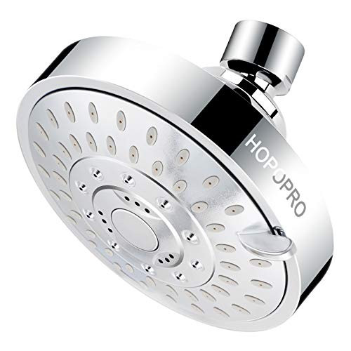 High Pressure Fixed Shower Head Hopopro 5-Setting Upgraded Bathroom Plating Showerhead 4 Inch High Flow Shower Head with Adjustable Metal Swivel Ball Joint for Luxury Shower Experience