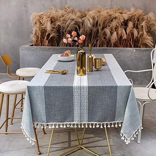 SUNBEAUTY Rectangle Tablecloth Cotton Linen Gray Table Cloth Cover Washable Wrinkle Free Stain Resistant with Tassels 55x86 Tablecloth for Kitchen Dining Table Decorations