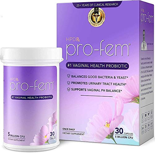 Pro-Fem -  1 Vaginal Probiotics for Feminine Health Clinically Proven to Promote Yeast  and  pH Balance Urinary Tract Health Works in 7 Days 30 Capsules