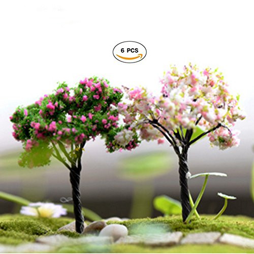 CiCy 6Pcs Miniature Fairy Garden Tree Plant Ornamentm, Miniature Dollhouse Pots Decor Moss Bonsai Micro Landscape DIY Craft Garden Ornament