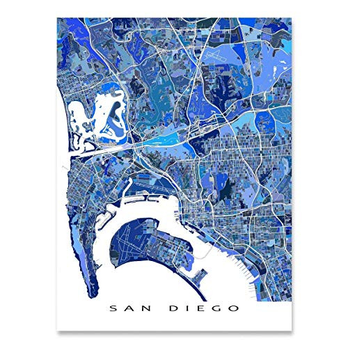 San Diego Map Art California USA City Artwork Print Blue