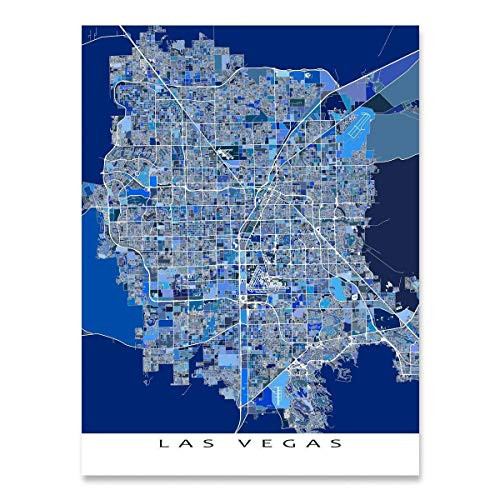 Las Vegas Map Wall Art Print 8x10 Las Vegas Print Map Poster 24x36 Unframed Handmade Blue Geometric Las Vegas Valley Nevada City Artwork by Maps As Art