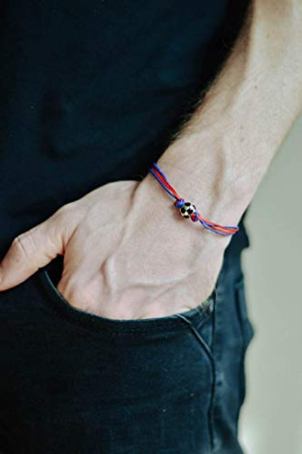 Soccer bracelet sports team men s bracelet soccer football ball bead red and blue Barcelona bracelet for men gift for him sport