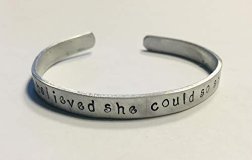 inchShe believed she could so she did inch handstamped inspirational quote bracelet on a non tarnish aluminum cuff