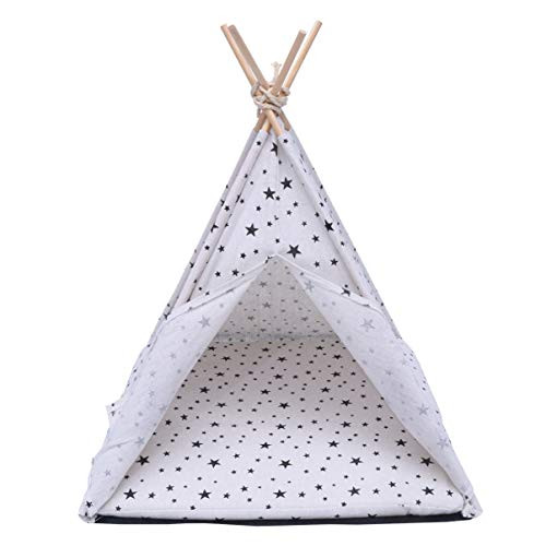 POPETPOP Pet Teepee House - Portable Pet Tent Dog and Cat Bed with Cushion Washable Dog Tent Bed for Indoor Dog Cats POPETPOP Pet Teepee House - Portable Pet Tent Dog and Cat Bed with Cushion Washable Dog Tent Bed for Indoor Dog Cats