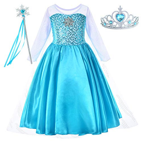 Party Chili Princess Costume for Girls Dress Up with Accessories for Little Girls 9-10 Years  140cm  Sky Blue