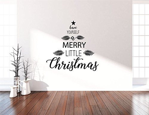 Farmhouse Christmas Tree Wall Decals - Have Yourself A Merry Little Christmas - Holiday Vinyl Stickers For Living Room or Home Decor