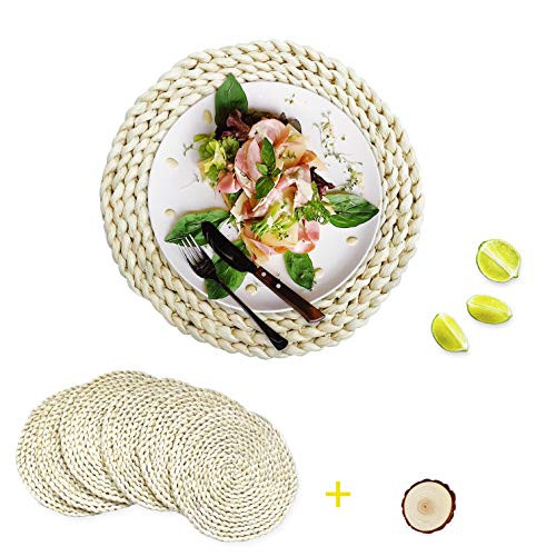Natural Woven Placemats for Dining Table Set of 6 11.8 inch Handmade Corn Husk Round Braided placemat Farmhouse Weave Rattan Tablemats for Dinner Natural Woven Placemats for Dining Table Set of 6 11.8 inch Handmade Corn Husk Round Braided placemat Farmhouse Weave Rattan Tablemats for Dinner
