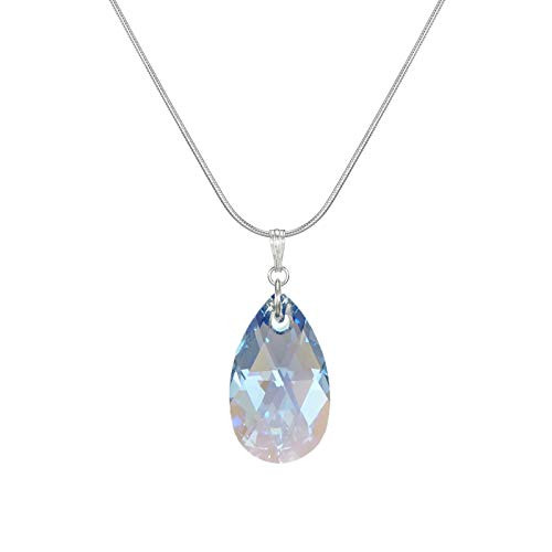 Sapphire Blue Aurora Borealis Crystal Teardrop Sterling Silver Snake Chain Necklace 18 inch Sapphire Blue Aurora Borealis Crystal Teardrop Sterling Silver Snake Chain Necklace 18 inch