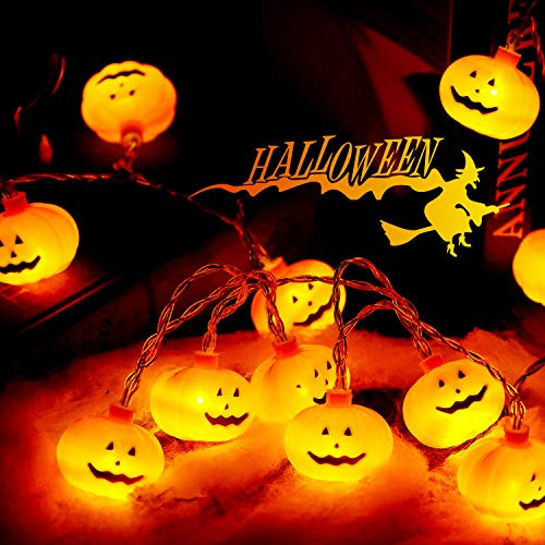 16.4 Ft Halloween String Lights 40 LED Pumpkin Orange Lights Halloween Pumpkin Shape String Lights Halloween String Light Decorations for Patio Garden Gate Yard Decor