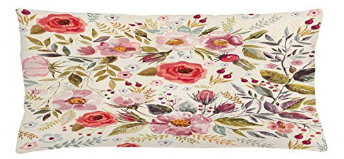 Ambesonne Shabby Flora Throw Pillow Cushion Cover Watercolor Abstract Spring Poppies Flowers Roses Buds Leaves Romantic Print Decorative Rectangle Accent Pillow Case 36 inch X 16 inch Multicolor