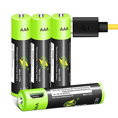 AAA Batteries USB Rechargeable Lithium Batteries 1.5V 600mAh More Than 1000 Cycles Recyclable Recharge Triple A Li-ion Battery Fast Charging with 4 in 1 Micro USB Charging Cable - 4 Pack