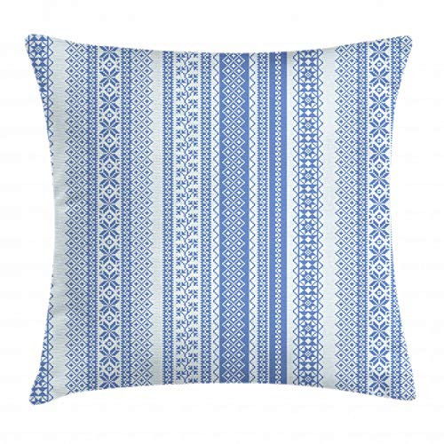 Ambesonne Nordic Throw Pillow Cushion Cover Vertical Geometric Pattern Scandinavian Style Chevron Zigzag Lines Flowers Decorative Square Accent Pillow Case 18 inch X 18 inch Pale Blue and Blue